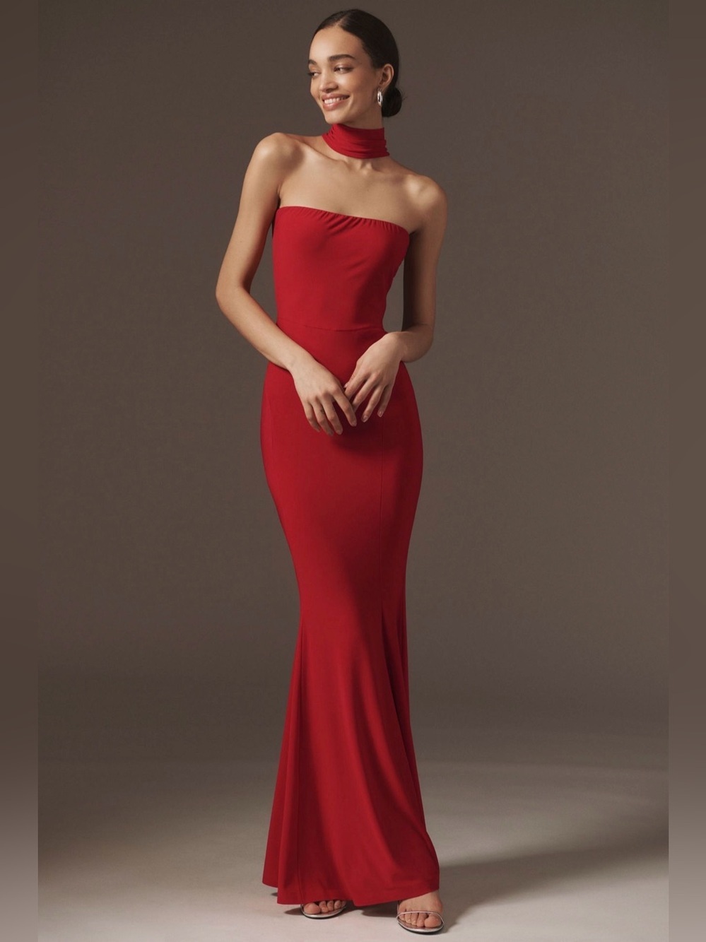 NEW Norma Kamali Strapless Turtleneck Fishtail Gown Tiger Red Size Medium